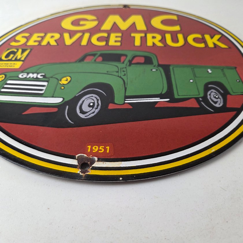 Vintage General Motors Sign - GMC Automobiles Trucks Gas Pump Ad Porcelain Sign - Image 10
