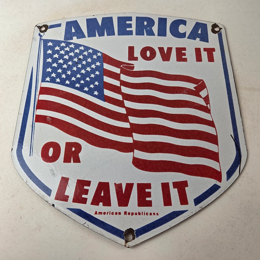 Vintage America Love it or Leave it Sign - Porcelain Gas Station Pump Sign - Image 14