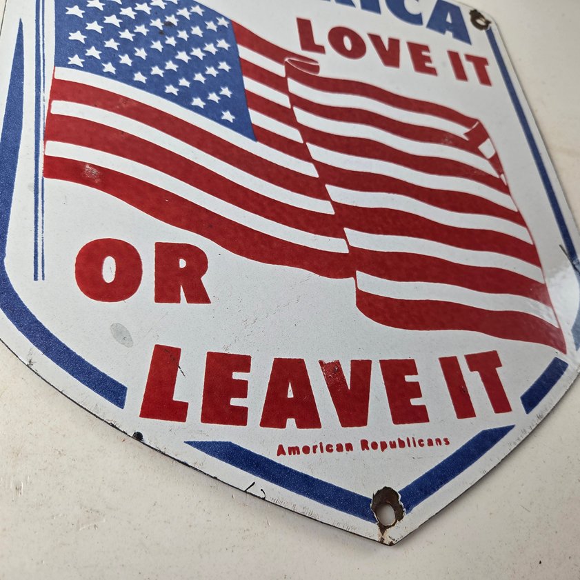 Vintage America Love it or Leave it Sign - Porcelain Gas Station Pump Sign - Image 13