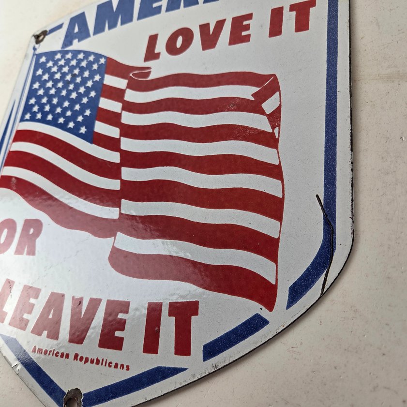 Vintage America Love it or Leave it Sign - Porcelain Gas Station Pump Sign - Image 3