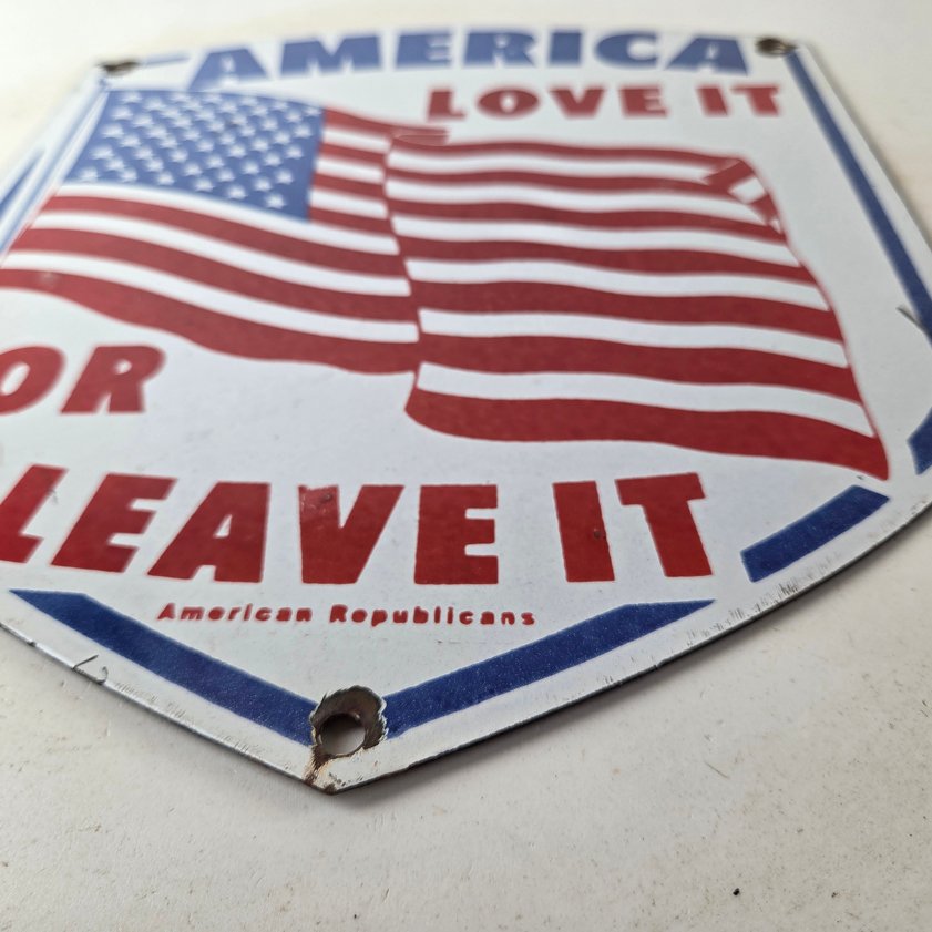 Vintage America Love it or Leave it Sign - Porcelain Gas Station Pump Sign - Image 5
