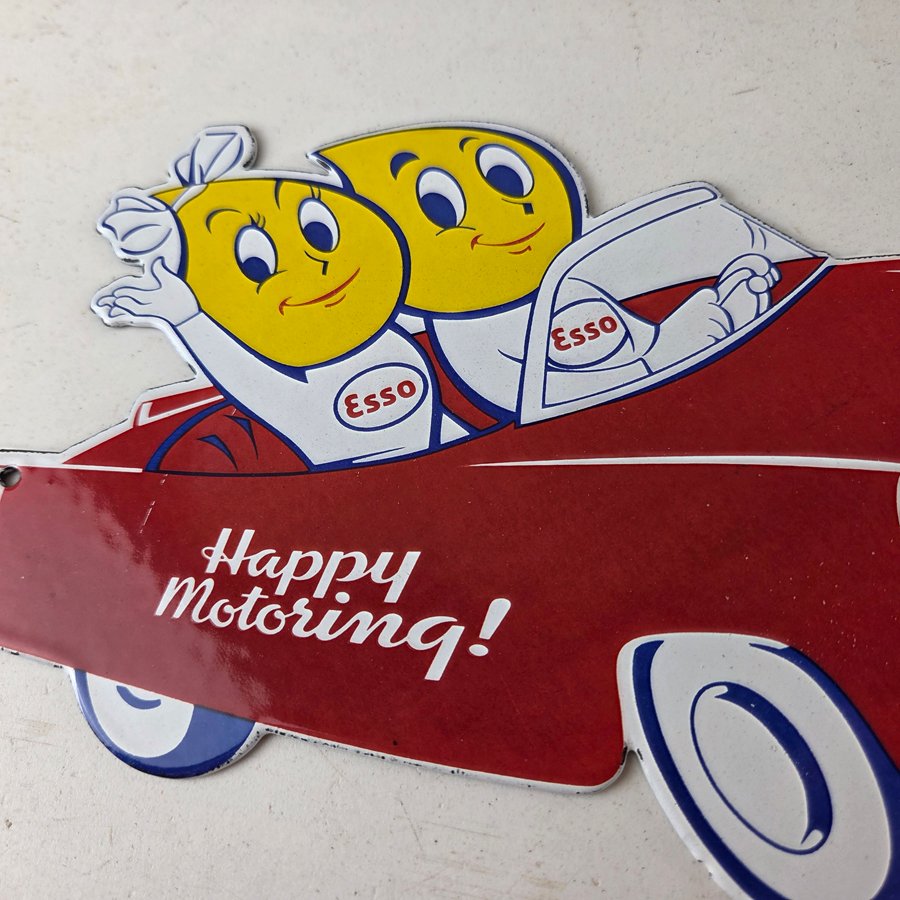 Vintage Esso Porcelain Gasoline Sign - Happy Motoring Service Pump Sign - Image 3
