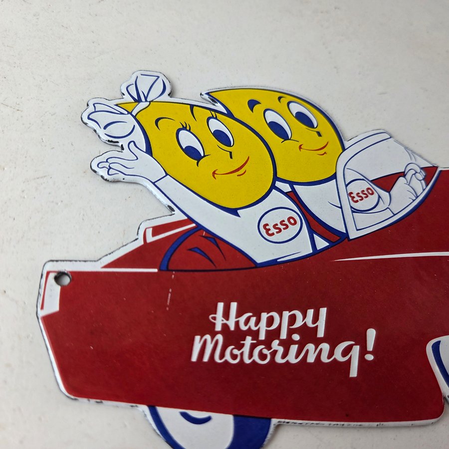 Vintage Esso Porcelain Gasoline Sign - Happy Motoring Service Pump Sign - Image 5