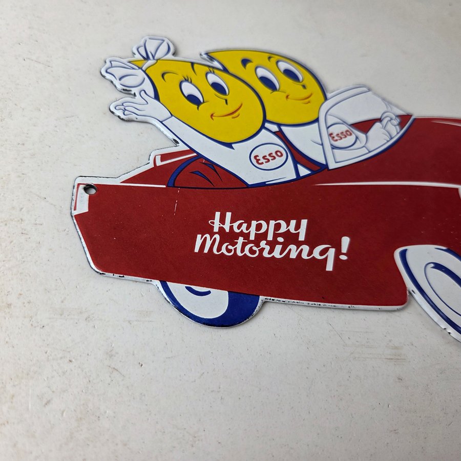 Vintage Esso Porcelain Gasoline Sign - Happy Motoring Service Pump Sign - Image 9