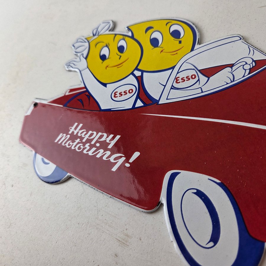 Vintage Esso Porcelain Gasoline Sign - Happy Motoring Service Pump Sign - Image 11