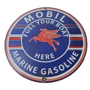 Vintage Mobil Marine Sign - Gas Service Station Porcelain Fuel Yor Boat Sign