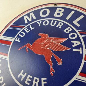 Vintage Mobil Marine Sign - Gas Service Station Porcelain Fuel Yor Boat Sign