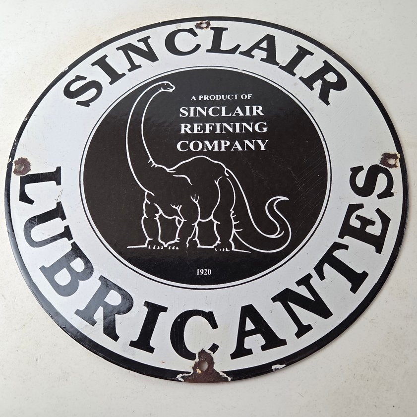 Vintage Sinclair Gasoline Porcelain Sign - Dino Motor Oil Gas Pump Plate Sign - Image 14