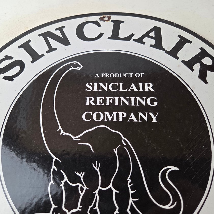 Vintage Sinclair Gasoline Porcelain Sign - Dino Motor Oil Gas Pump Plate Sign - Image 9