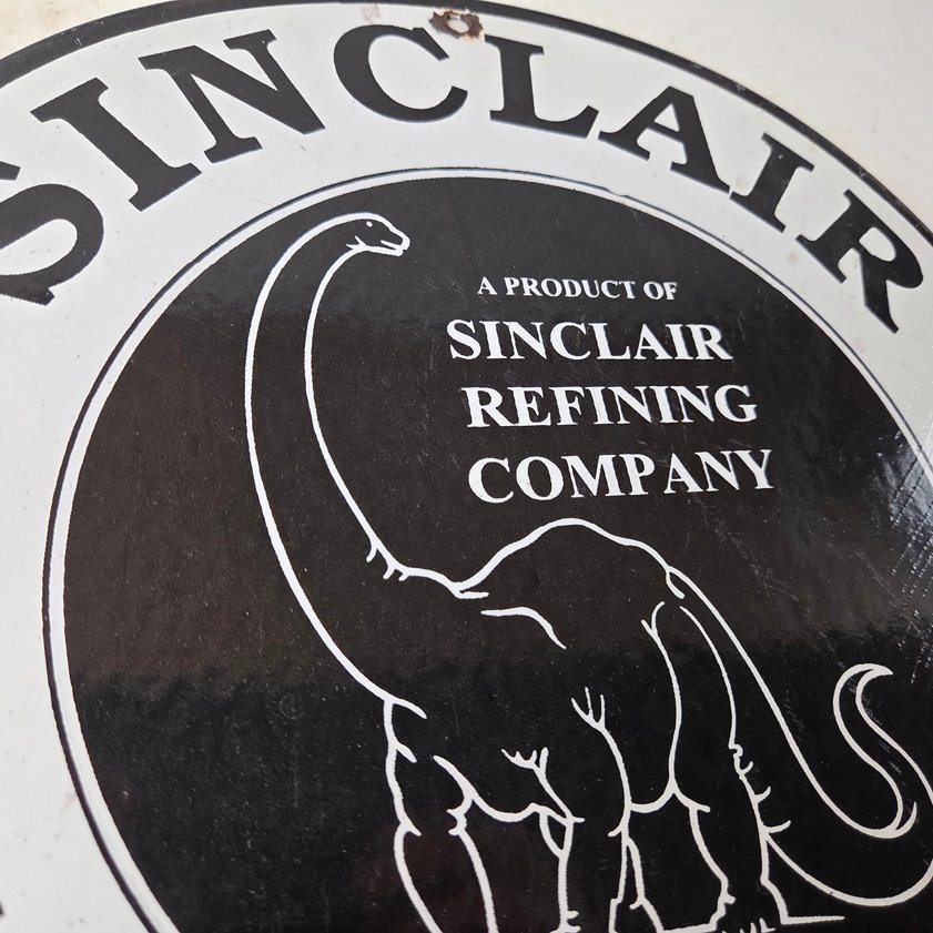 Vintage Sinclair Gasoline Porcelain Sign - Dino Motor Oil Gas Pump Plate Sign - Image 11