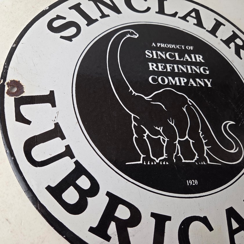 Vintage Sinclair Gasoline Porcelain Sign - Dino Motor Oil Gas Pump Plate Sign - Image 12