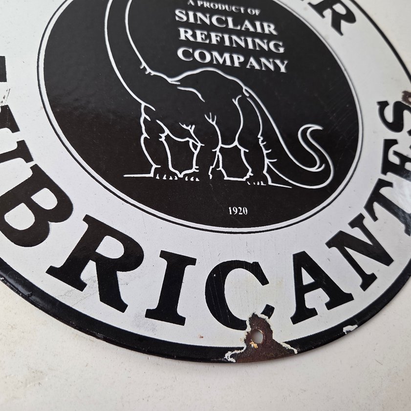 Vintage Sinclair Gasoline Porcelain Sign - Dino Motor Oil Gas Pump Plate Sign - Image 13