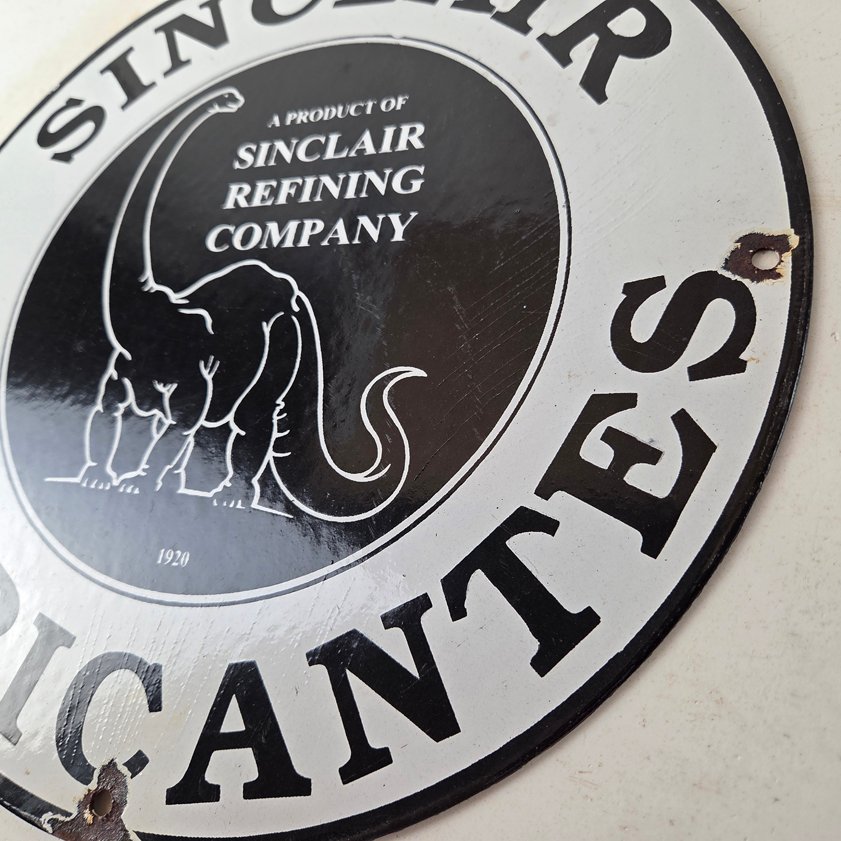 Vintage Sinclair Gasoline Porcelain Sign - Dino Motor Oil Gas Pump Plate Sign - Image 3