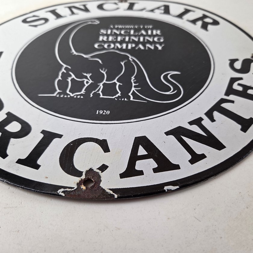 Vintage Sinclair Gasoline Porcelain Sign - Dino Motor Oil Gas Pump Plate Sign - Image 5
