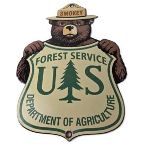 Vintage Smokey Bear Porcelain Sign - Forest Service Advertisement Prevent Sign