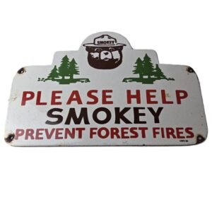 Vintage Forest Service Sign - Smokey Bear Hiking Wilderness Gas Porcelain Sign