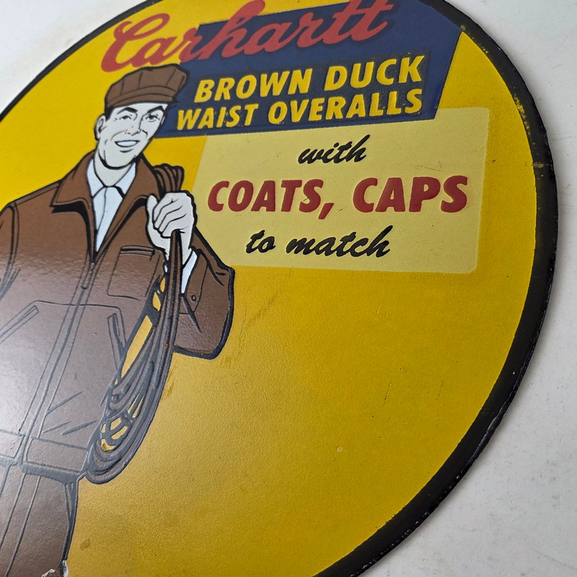 Vintage Carhartt Overalls Sign - Porcelain General Store Clothing Gas Pump Sign - Image 12