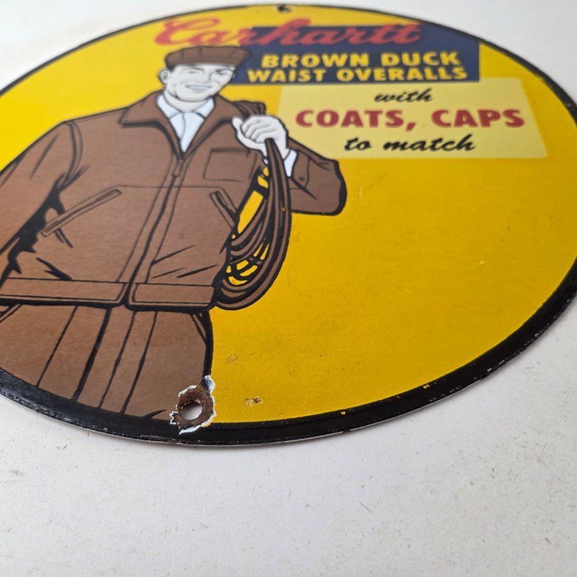 Vintage Carhartt Overalls Sign - Porcelain General Store Clothing Gas Pump Sign - Image 9