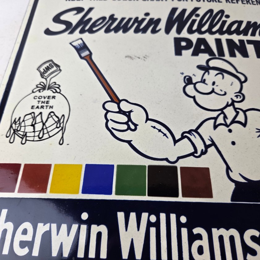 Vintage Sherwin Williams Sign - Paint Brush Gas Pump Porcelain Color Chart Sign - Image 3