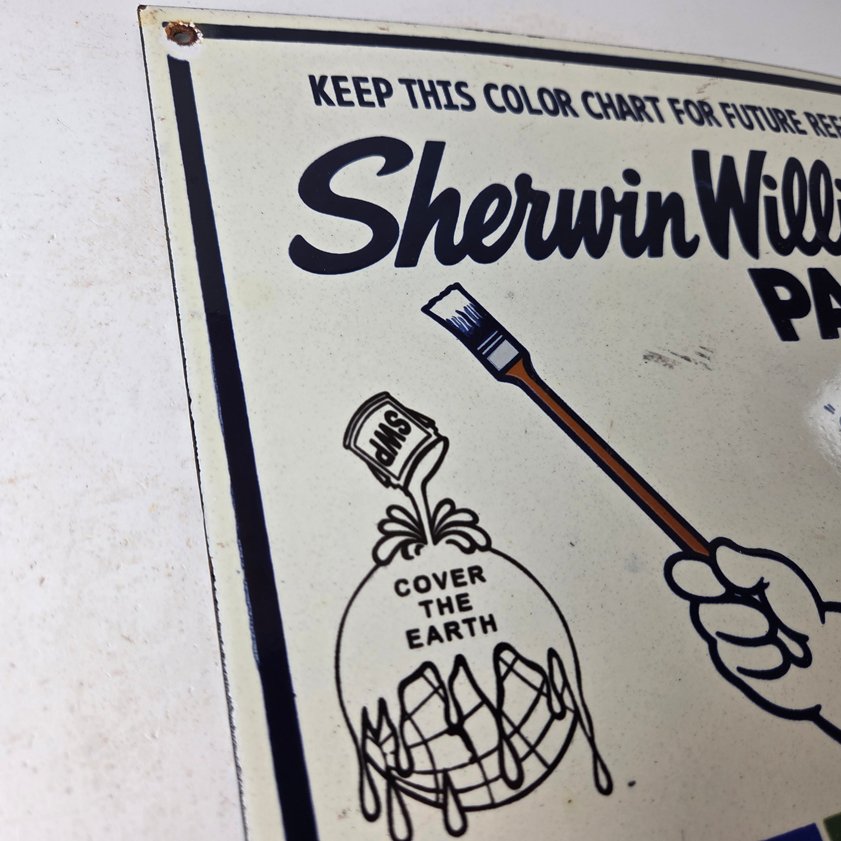 Vintage Sherwin Williams Sign - Paint Brush Gas Pump Porcelain Color Chart Sign - Image 4
