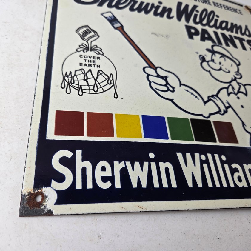 Vintage Sherwin Williams Sign - Paint Brush Gas Pump Porcelain Color Chart Sign - Image 9