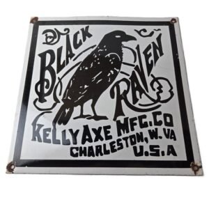 Vintage Black Raven Sign - Kelly Axe Service Station Knife Store Gas Pump Sign