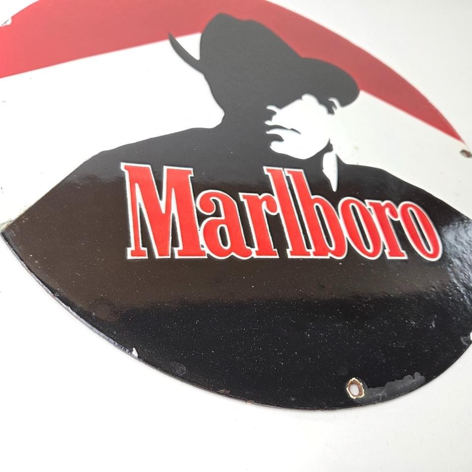 Vintage Marlboro Cigarette Sign - Porcelain Tobacco Gas Pump Plate Sign - Image 11