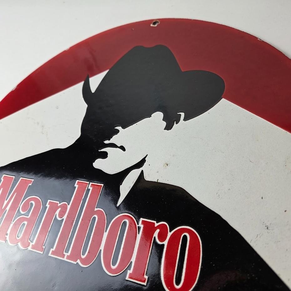 Vintage Marlboro Cigarette Sign - Porcelain Tobacco Gas Pump Plate Sign - Image 12