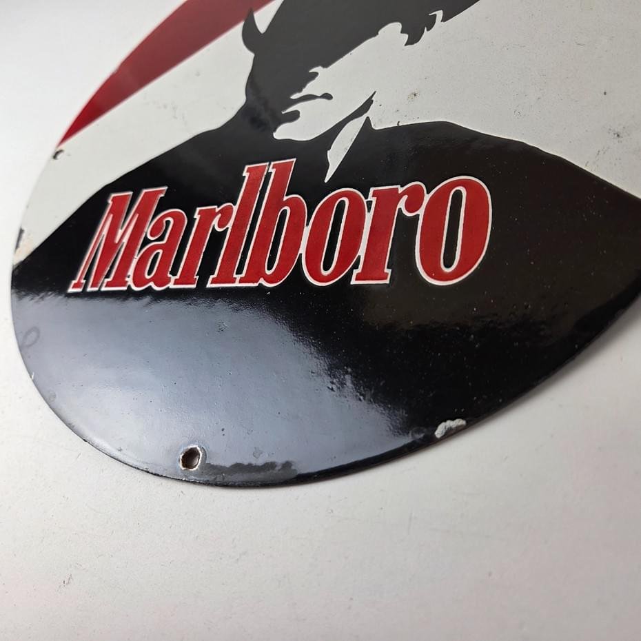 Vintage Marlboro Cigarette Sign - Porcelain Tobacco Gas Pump Plate Sign - Image 14