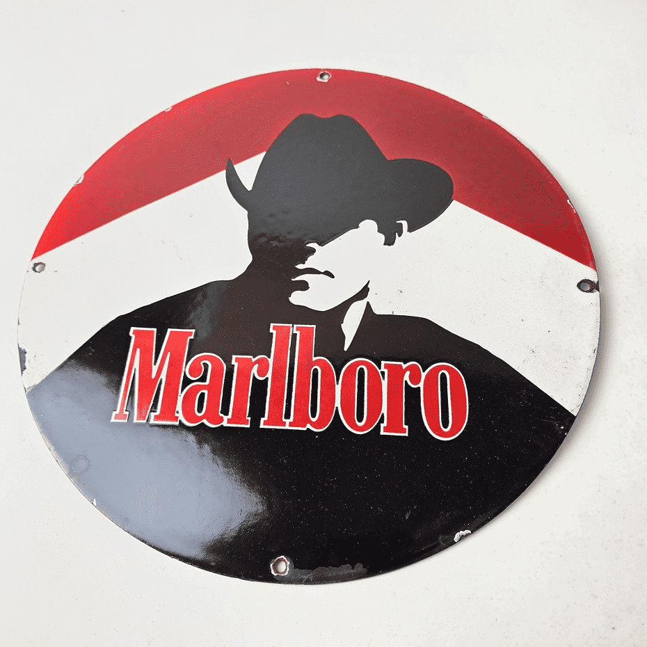 Vintage Marlboro Cigarette Sign - Porcelain Tobacco Gas Pump Plate Sign - Image 15