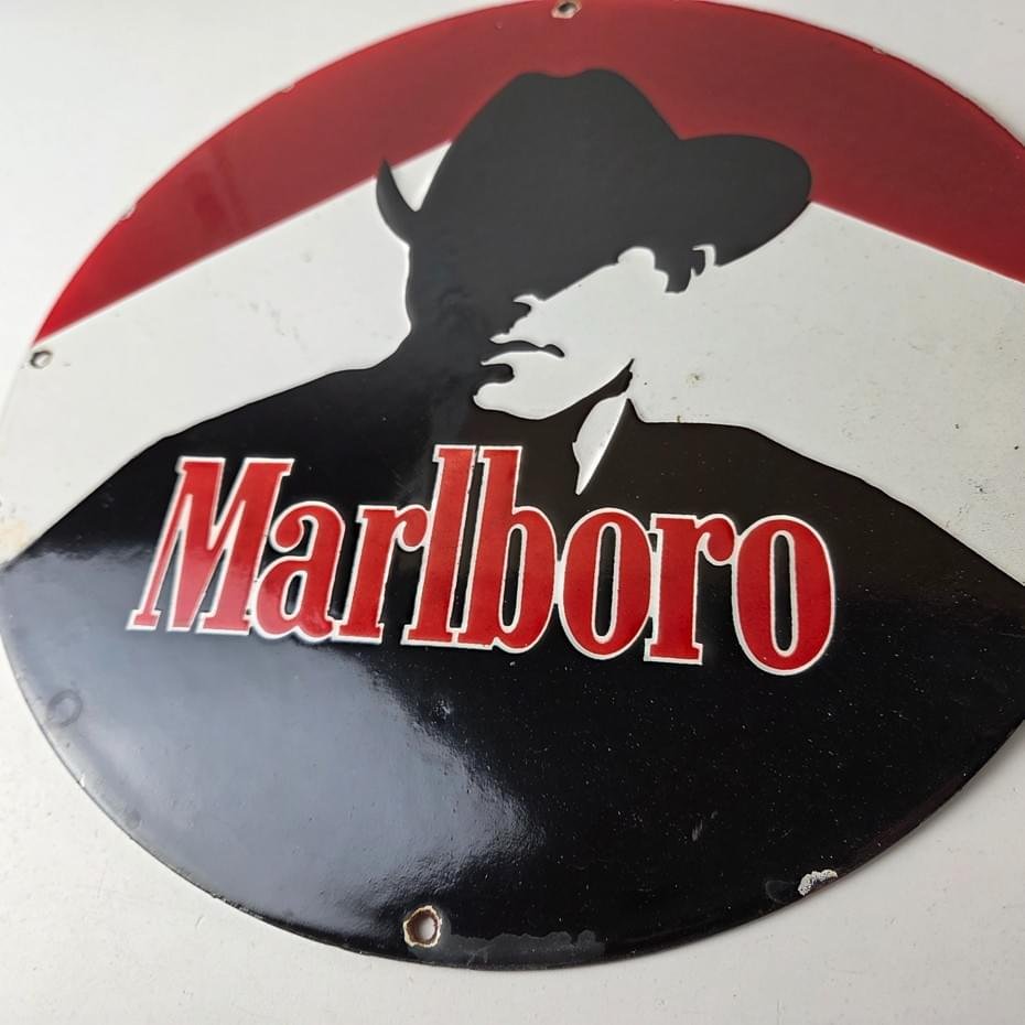 Vintage Marlboro Cigarette Sign - Porcelain Tobacco Gas Pump Plate Sign - Image 4