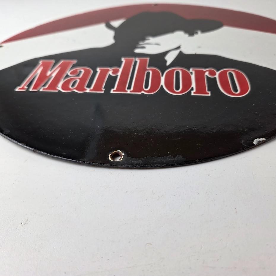 Vintage Marlboro Cigarette Sign - Porcelain Tobacco Gas Pump Plate Sign - Image 10