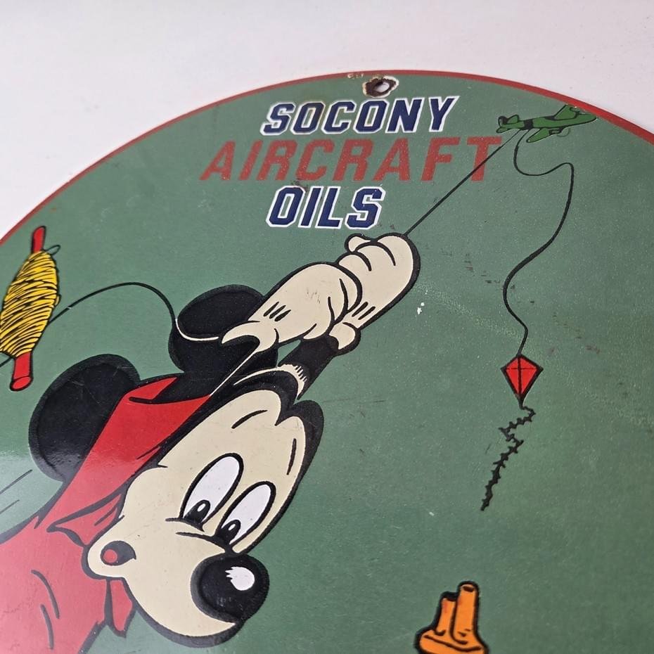 Vintage Socony Aircraft Oils Sign - Mickey Standard Oil Service Porcelain Sign - Image 12