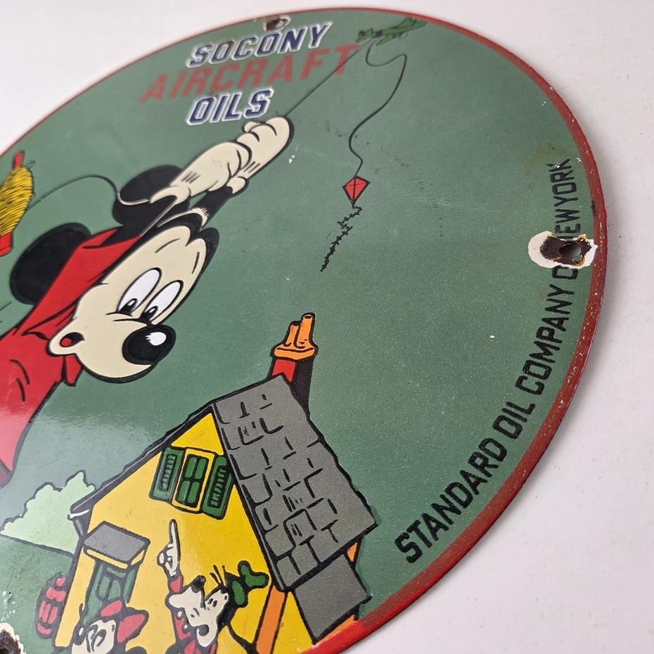 Vintage Socony Aircraft Oils Sign - Mickey Standard Oil Service Porcelain Sign - Image 13