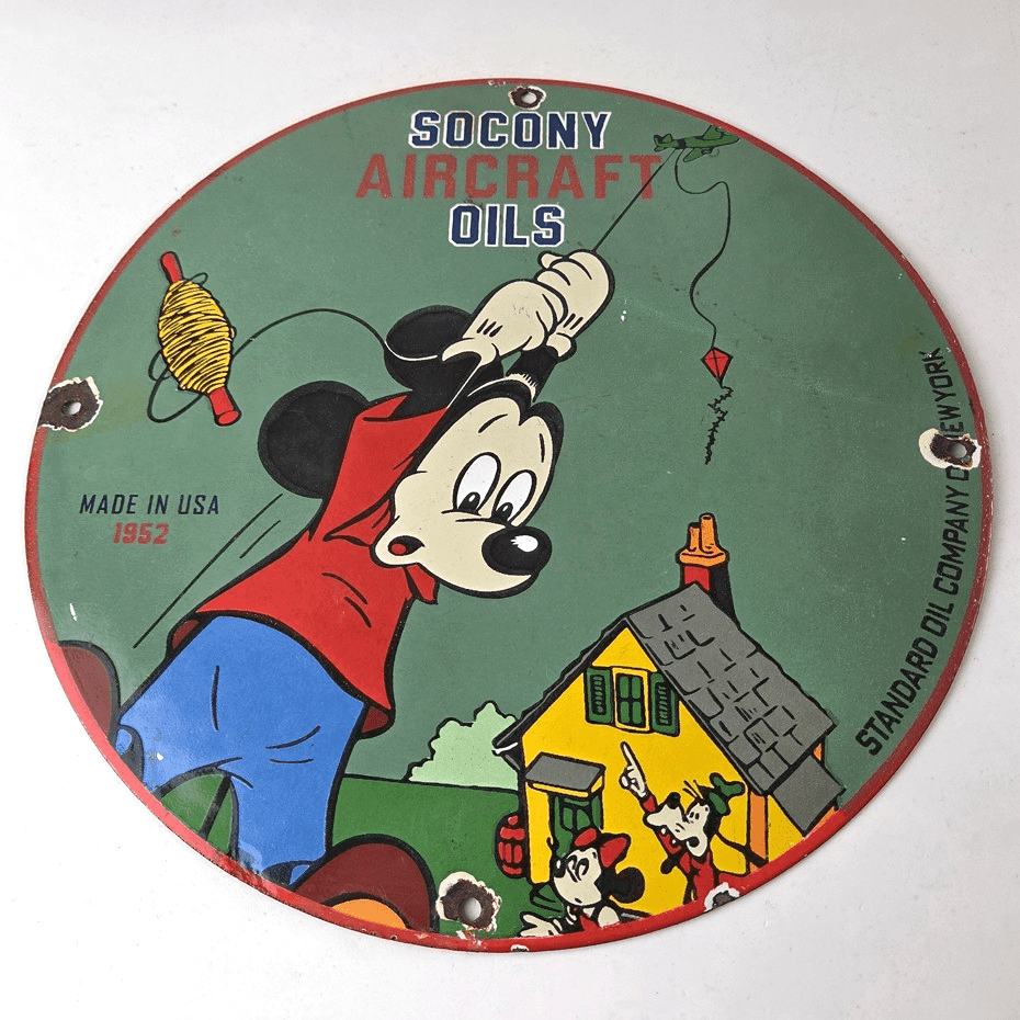 Vintage Socony Aircraft Oils Sign - Mickey Standard Oil Service Porcelain Sign - Image 15