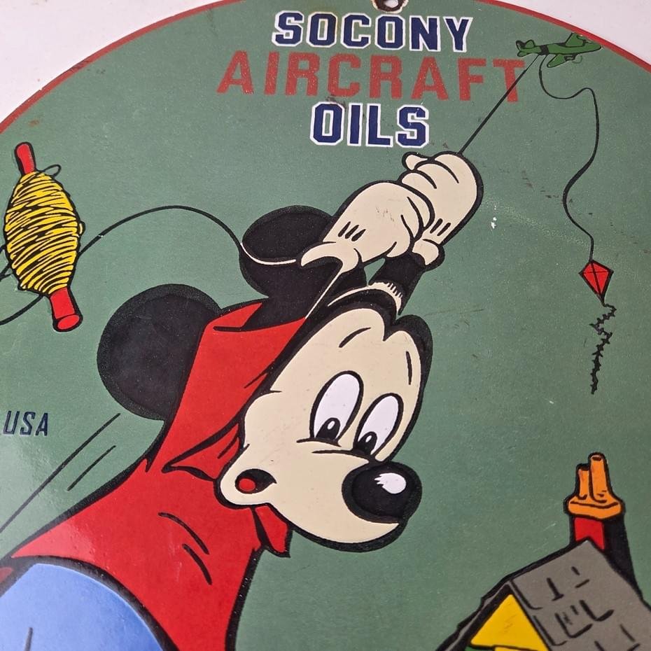 Vintage Socony Aircraft Oils Sign - Mickey Standard Oil Service Porcelain Sign - Image 3
