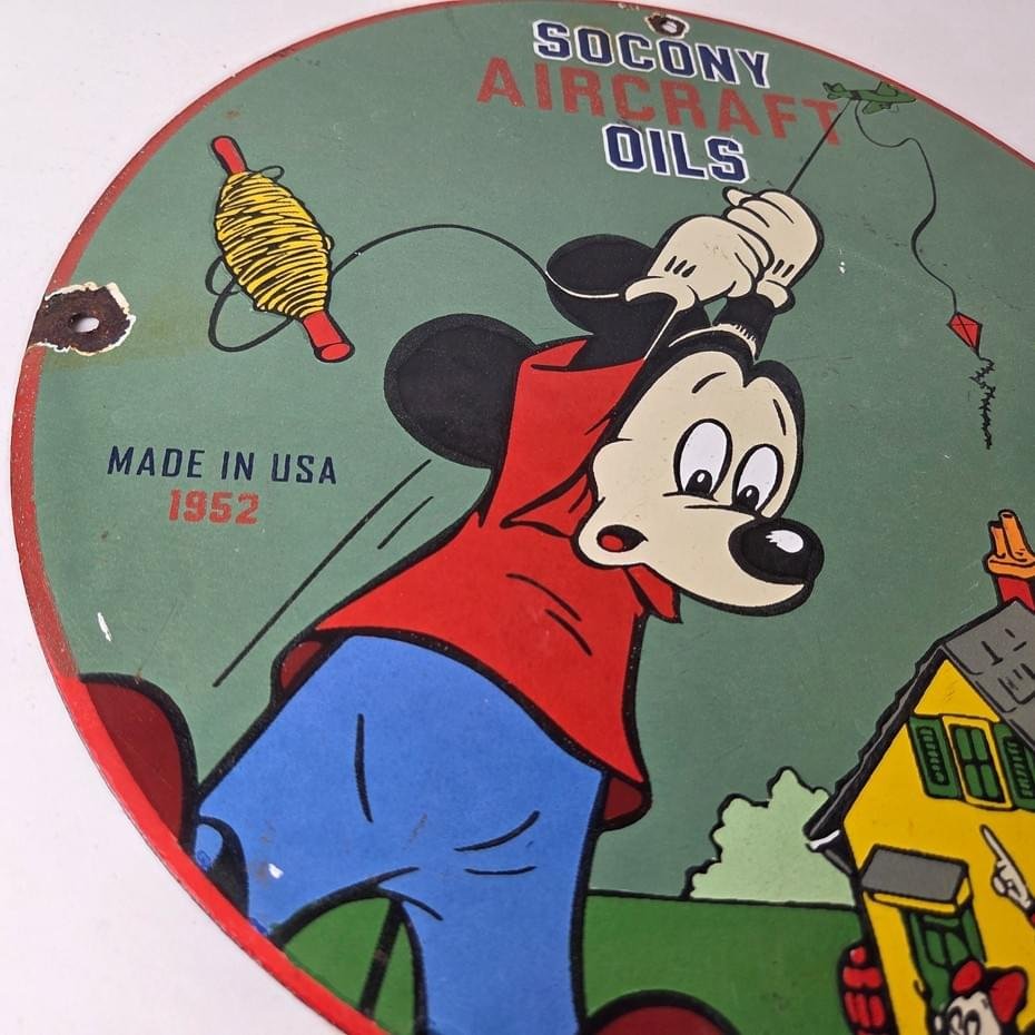 Vintage Socony Aircraft Oils Sign - Mickey Standard Oil Service Porcelain Sign - Image 6