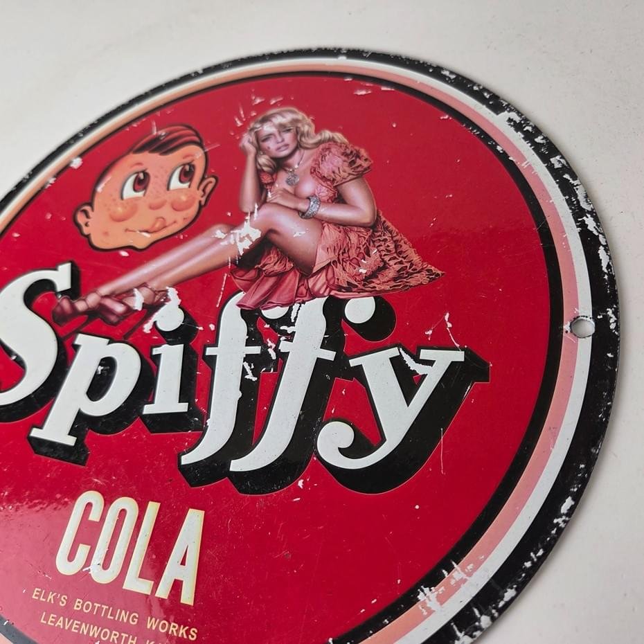 Vintage Spiffy Cola Porcelain Sign - Shop Soda Advertising Gas Pump Service Sign - Image 13