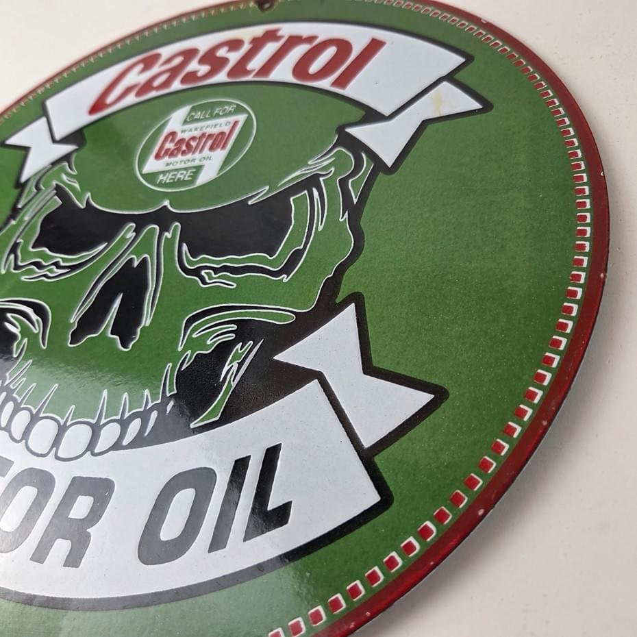 Vintage Castrol Sign - Racing Gas Skull Can Gas Porcelain Sign - Image 13