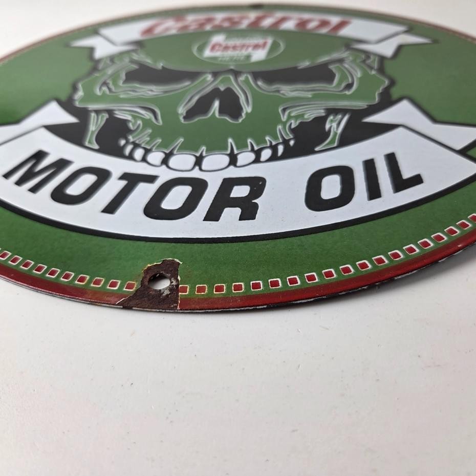 Vintage Castrol Sign - Racing Gas Skull Can Gas Porcelain Sign - Image 15