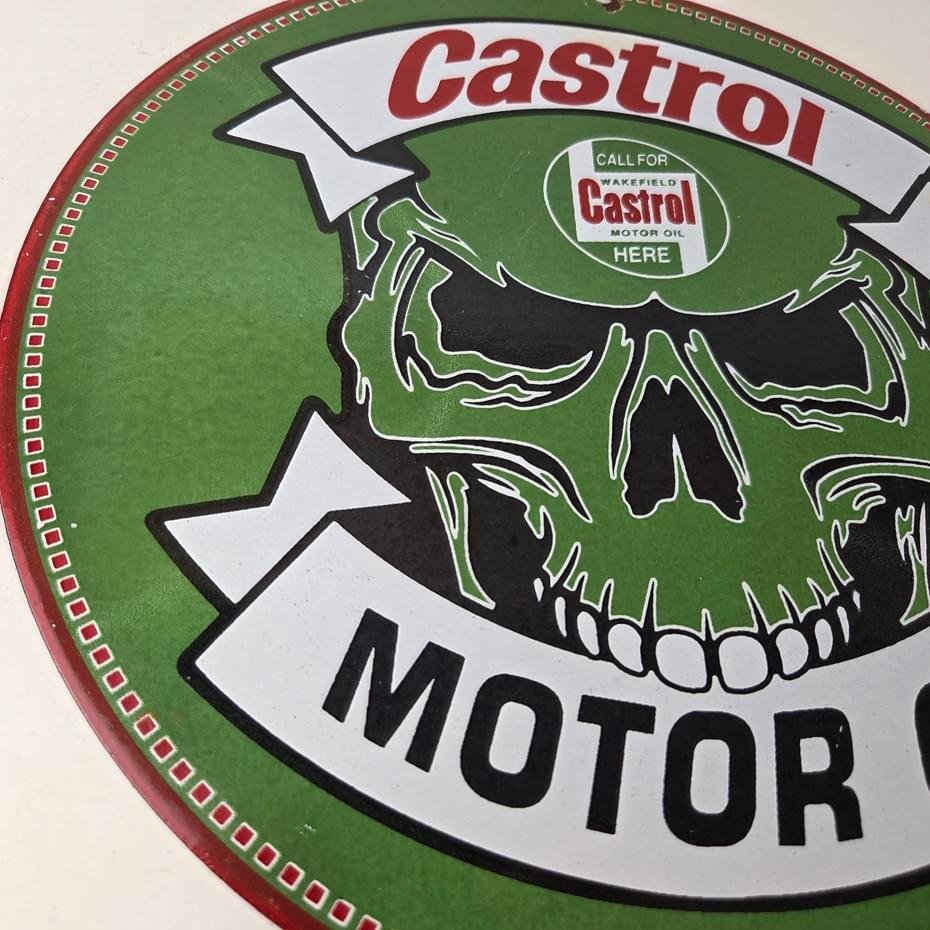 Vintage Castrol Sign - Racing Gas Skull Can Gas Porcelain Sign - Image 6
