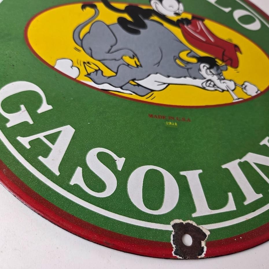 Vintage Felix Buffalo Gasoline Sign - Gas Motor Oil Pump Porcelain Sign - Image 7