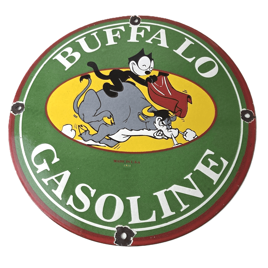 Vintage Felix Buffalo Gasoline Sign - Gas Motor Oil Pump Porcelain Sign