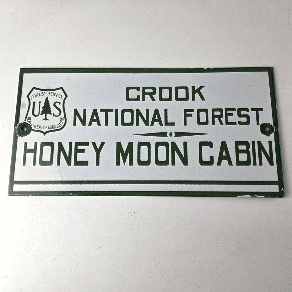 Vintage Forest Service Sign - Honey Moon Cabin Porcelain National Park Gas Sign - Image 15