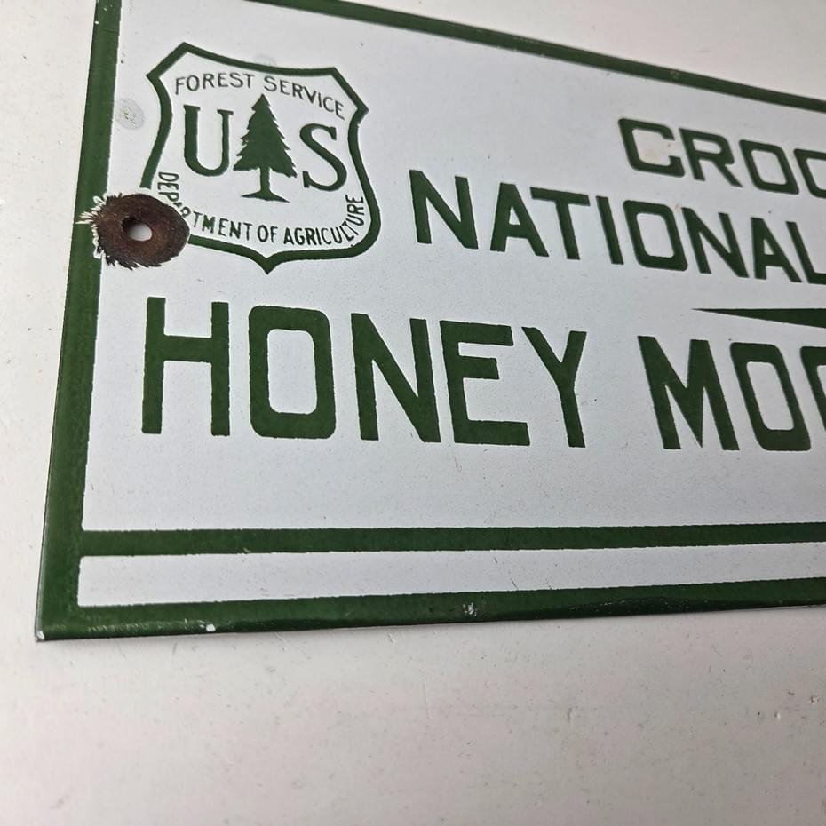 Vintage Forest Service Sign - Honey Moon Cabin Porcelain National Park Gas Sign - Image 6