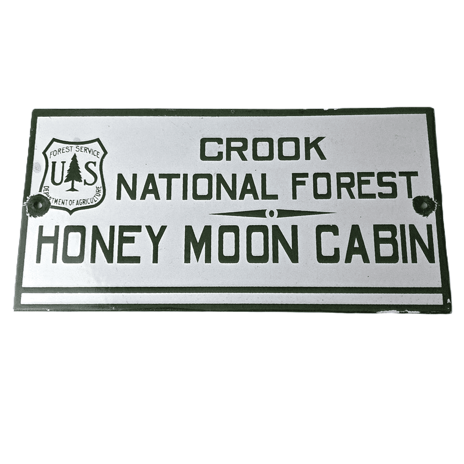 Vintage Forest Service Sign - Honey Moon Cabin Porcelain National Park Gas Sign