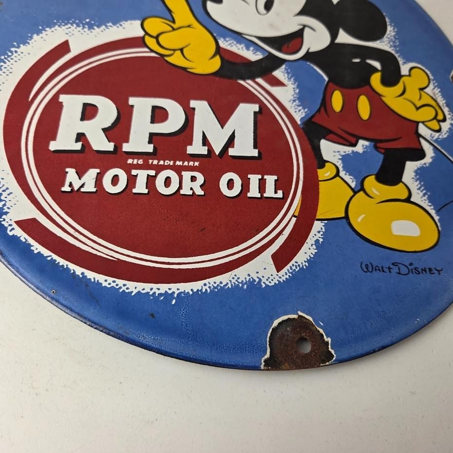 Vintage RPM Motor Oil Sign - Mickey Mouse Gasoline Service Gas Porcelain Sign - Image 11