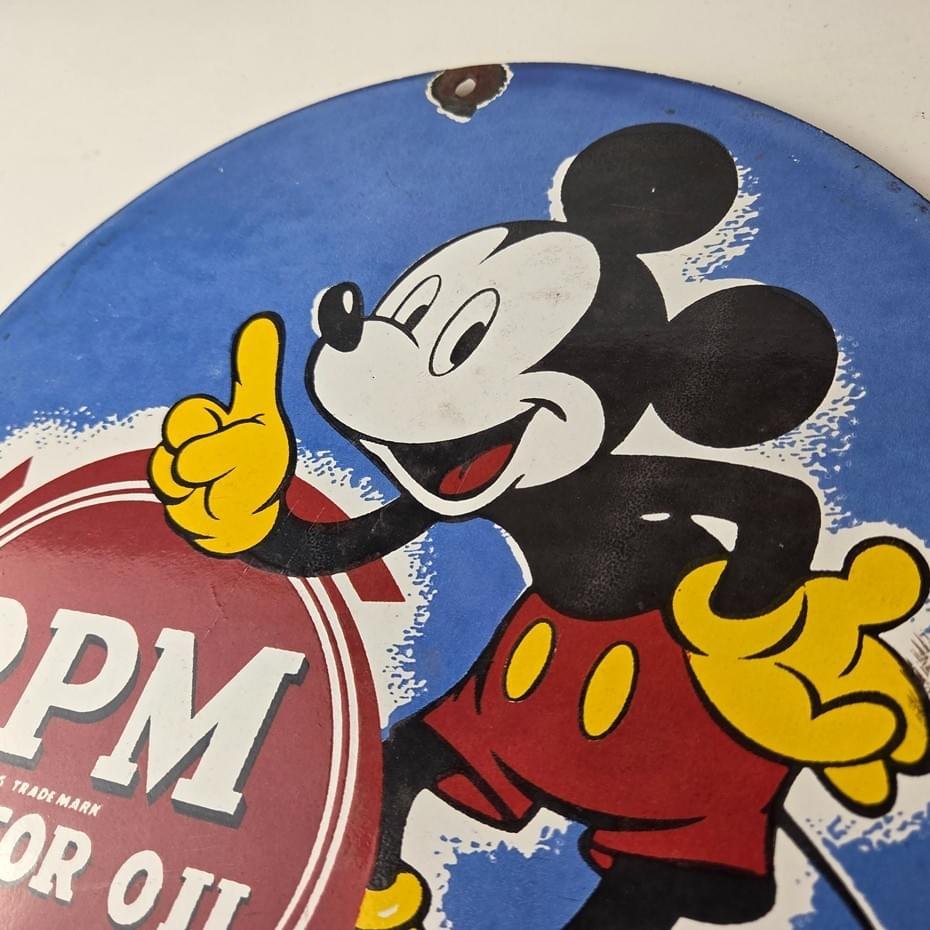 Vintage RPM Motor Oil Sign - Mickey Mouse Gasoline Service Gas Porcelain Sign - Image 12