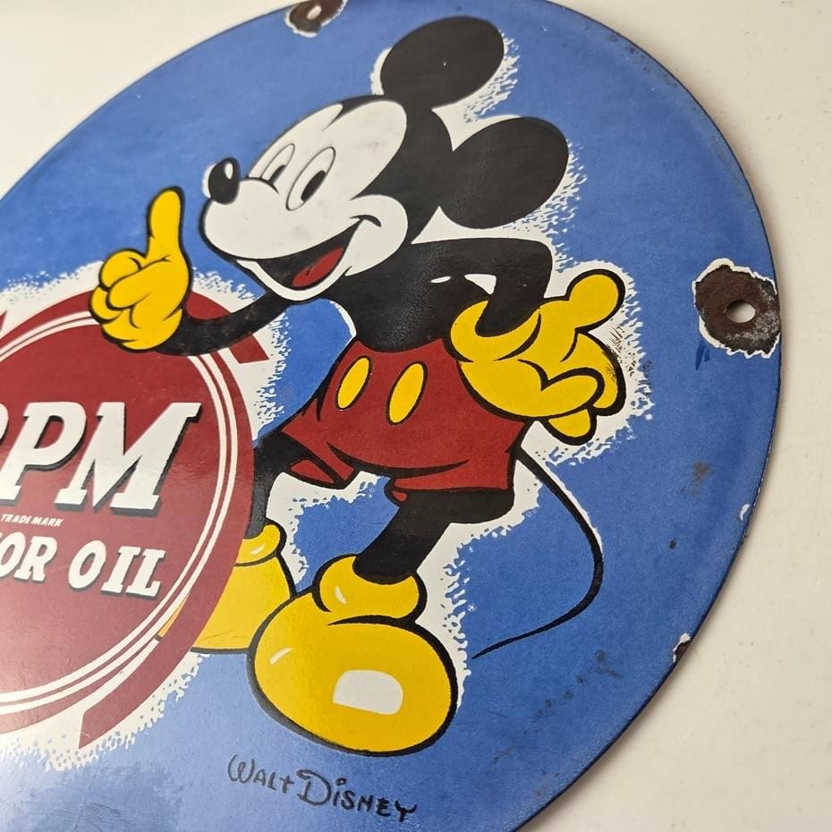 Vintage RPM Motor Oil Sign - Mickey Mouse Gasoline Service Gas Porcelain Sign - Image 13