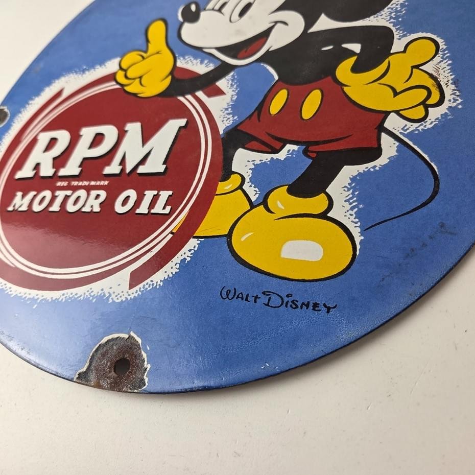Vintage RPM Motor Oil Sign - Mickey Mouse Gasoline Service Gas Porcelain Sign - Image 14